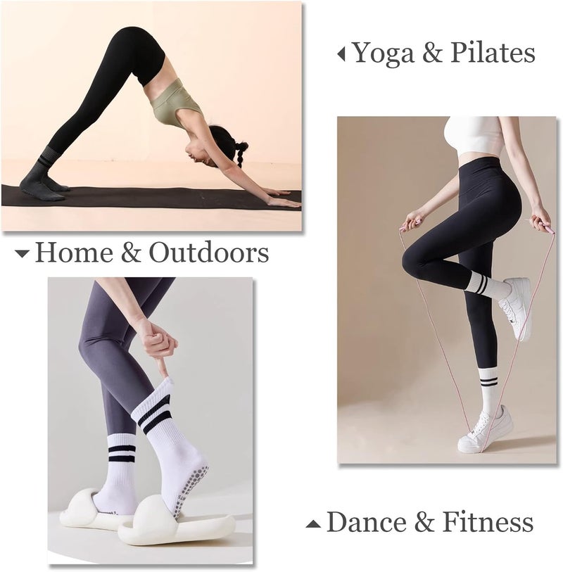 Flydo Store Pilates Grippy Socks with Grips for Women Yoga Non Slip Long Socks for Pure Barre, Ballet,Dance Workout 2-5 Pack - Image 3